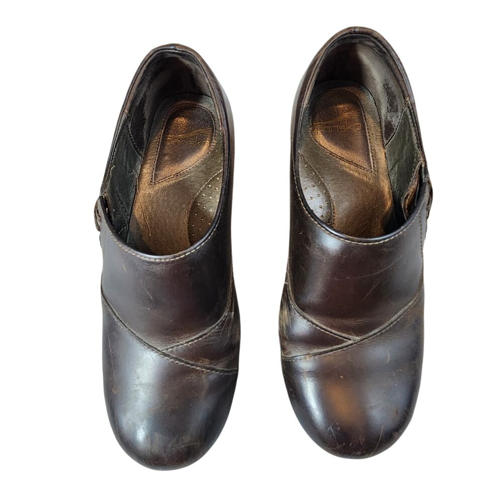 Dansko‎ stacie brown leather clog criss-cross elastic side stitch sz 40